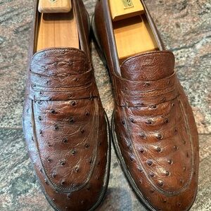 giorgio  Brown Leather Loafers Classic Slip-Ons ostrich